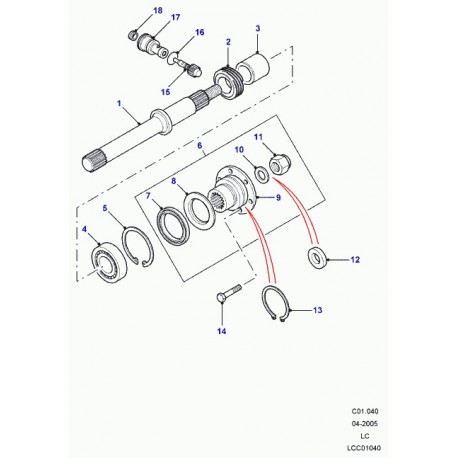 Land rover arbre de sortie Defender 90, 110, 130 et Discovery 1, 2 (FRC5450)