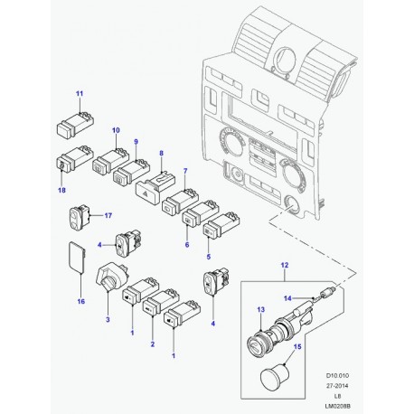 Land rover interrupteur de commande de clim manuelle Defender 90, 110, 130 (JTB500010)