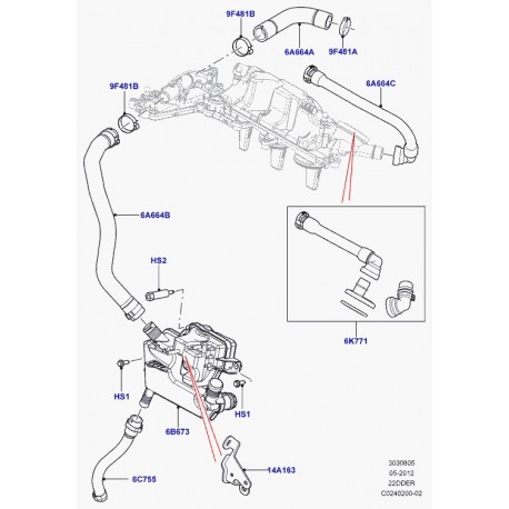 Land rover flexible recirculation gaz carter Evoque (LR001263)