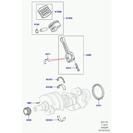 Land rover piston avec axe et segments Range Sport (LR002439)