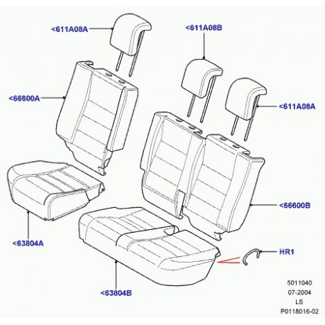 Land rover garniture dossier de siege arrière Discovery 3 (LR008352)