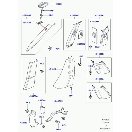 Land rover garnissage intérieur / supérieur  montant b Range L322 (LR009339)