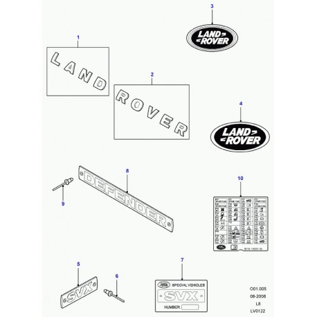 Land rover decalque Defender 90, 110, 130 (LR009790)