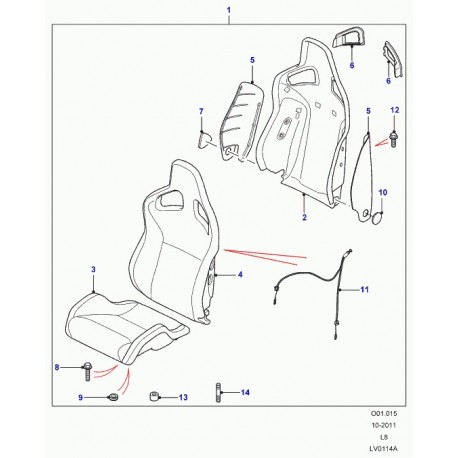 Land rover garniture / matelassure dossier siege avant Defender 90, 110, 130 (LR010114)