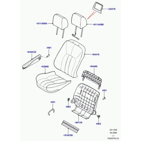 Land rover garnissage dossier de siege Range L322 (LR011012)