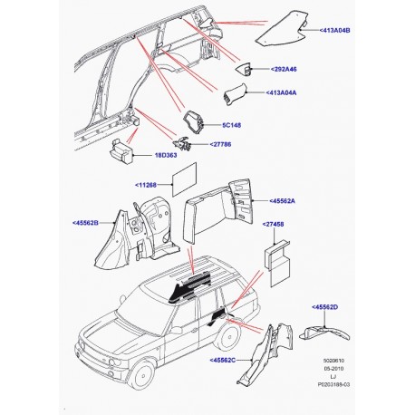 Land rover mousse isol. caoutch-bas de caisse Range L322 (LR011730)