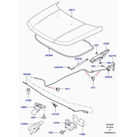 Land rover cable assy hood control Discovery 3, Range Sport (LR013889)