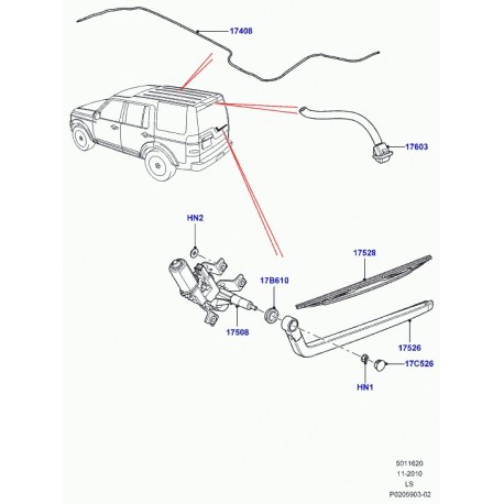 Land rover tuyau flexible lave-glace Discovery 3 (LR014304)