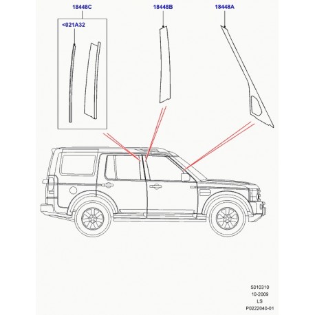 Land rover finition-montant 'a'-exterieure Discovery 3 (LR015014)