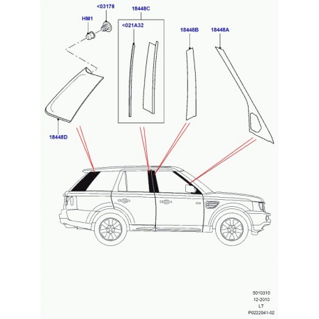 Land rover finition-montant 'a'-exterieure Range Sport (LR015015)