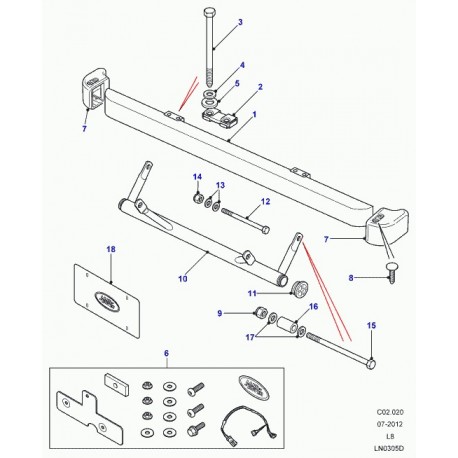 Land rover support plaque de police Defender 90, 110, 130 (LR016954)