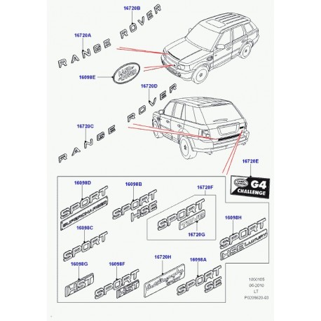 Land rover embleme plastique Range Sport (LR020467)