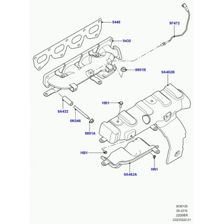 Land rover bouclier thermique coll. echap. Evoque (LR022338)