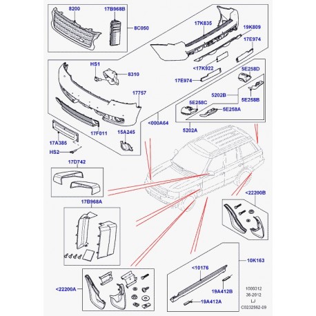 Land rover couvercle ar Range L322 (LR023706)