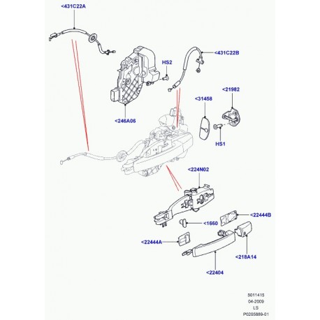 Land rover poignee extérieure de porte Discovery 3 (LR023729)