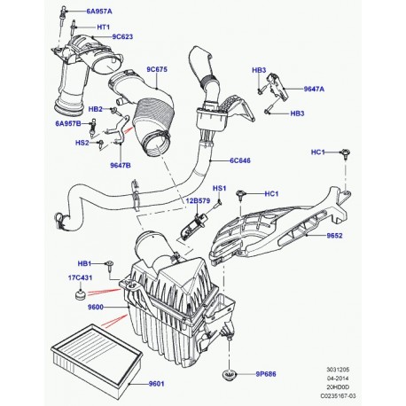 Land rover support epurateur d'air Evoque (LR024313)