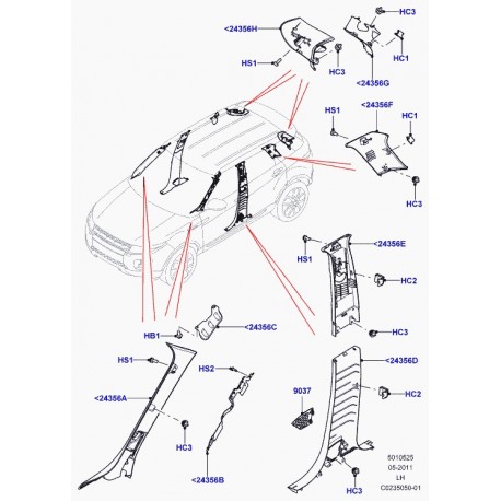 Land rover tole interieure montant b Evoque (LR024935)