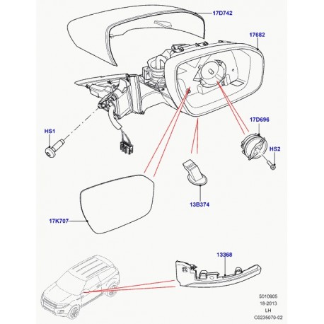 Land rover retroviseur exterieur gauche Evoque (LR025180)