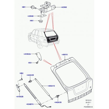 Land rover porte arrière sans charnieres Range Sport (LR025571)