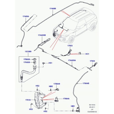 Land rover flexible lave-glace arriere Evoque (LR025826)