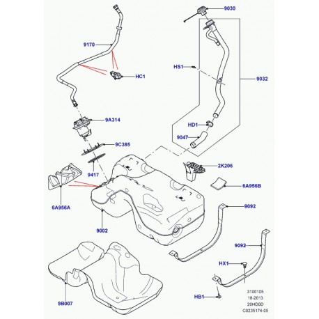 Land rover couvercle transm. jauge combust. Evoque (LR026195)