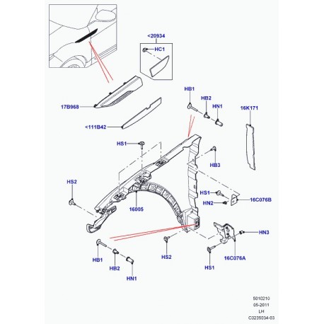 Land rover calandre aile avant Evoque (LR027318)