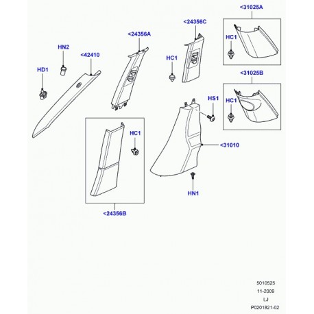 Land rover moulure interne montant a Range L322 (LR027736)