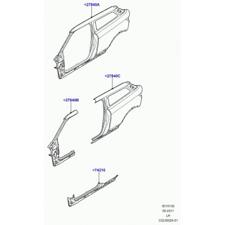 Land rover panneau cote carr-bas caisse-ext. Evoque (LR028472)