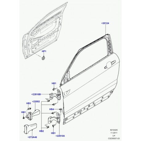 Land rover porte avant sans charnieres Evoque (LR028553)