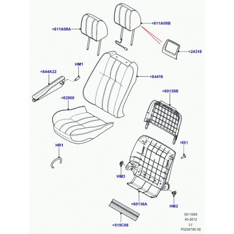 Land rover garniture dossier de siege avant Range L322 (LR030646)