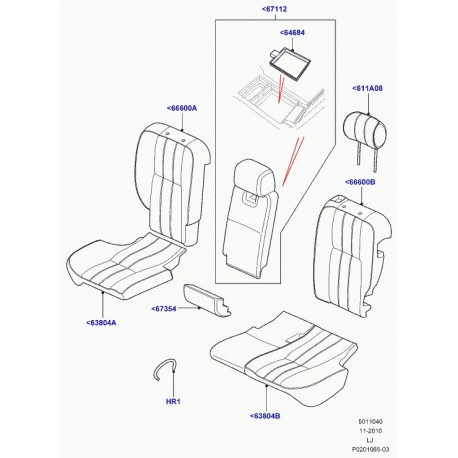 Land rover garniture dossier de siege arrière Range L322 (LR030666)