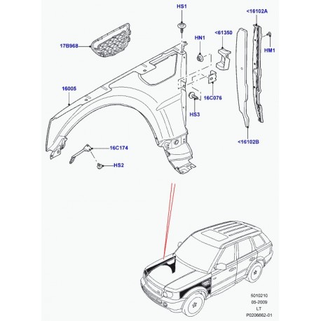 Land rover calandre aile avant Range Sport (LR030766)