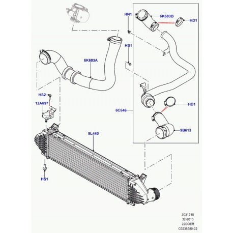 Land rover refroidisseur intermediaire Discovery Sport,  Freelander 2,  Evoque (LR031466)