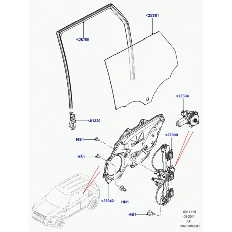 Land rover support montant/coulisse de glace Evoque (LR031627)