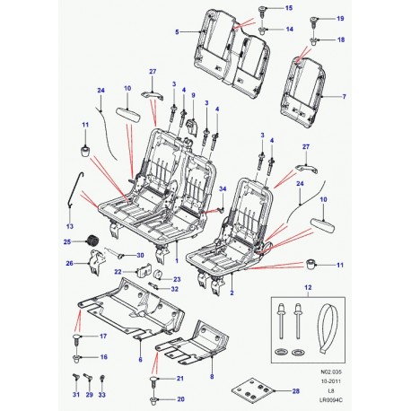 Land rover carcasse-coussin desiege ar Defender 90, 110, 130 (LR032158)