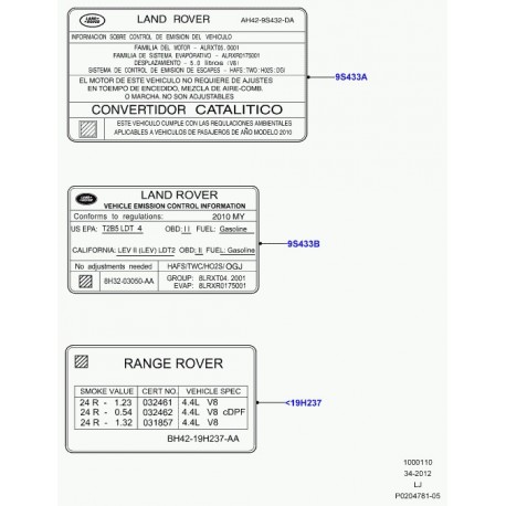 Land rover etiquette emissions Range L322 (LR032335)