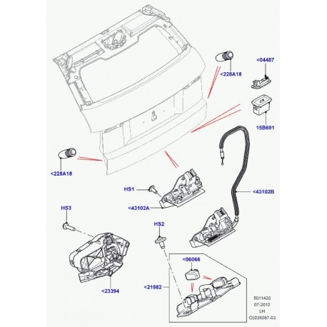 Land rover gache verrouillage Evoque et Range Sport (LR032656)