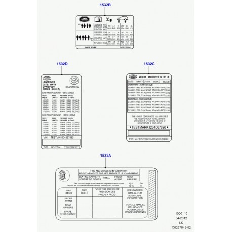 Land rover decalque indicatr.-pression pneus Range L405 (LR033153)