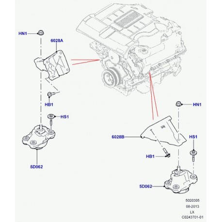 Land rover support fixation avant de moteur Range Sport (LR033180)