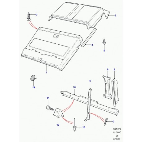 Land rover garnissage de pavillon Defender 90, 110, 130 (LR033212)