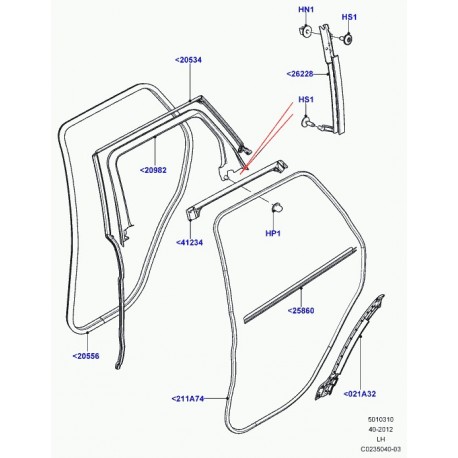 Land rover guide vitre de porte Evoque (LR033402)