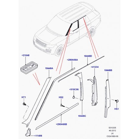 Land rover finition-montant 'b'-exterieure Range L405 (LR033684)