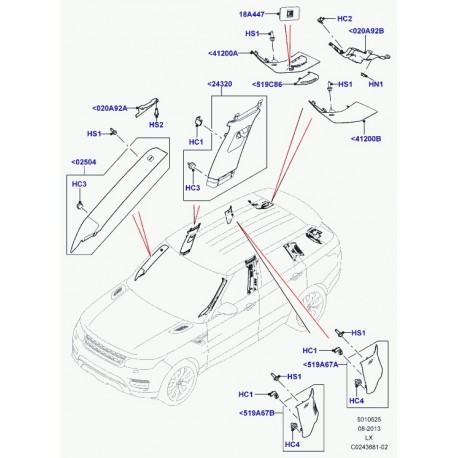 Land rover patte support panneau montant Range L405,  Sport (LR034741)