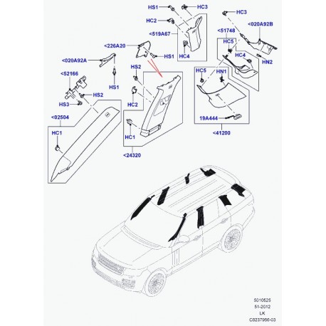 Land rover tole interieure montant b Range L405 (LR034790)