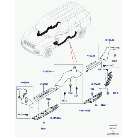 Land rover tole interieure montant a Range L405 (LR035762)