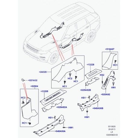 Land rover tole interieure montant a Range L405,  Sport (LR035763)