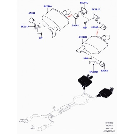 Land rover support suspension tuyau d'echappement Range L405,  Sport (LR035772)