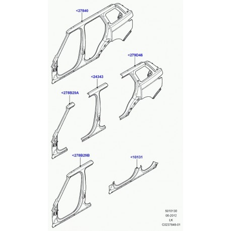 Land rover panneau latéral carrosserie central Range L405 (LR036429)