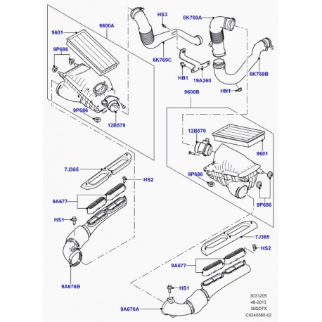 Land rover conduite air frais Range Sport (LR036464)