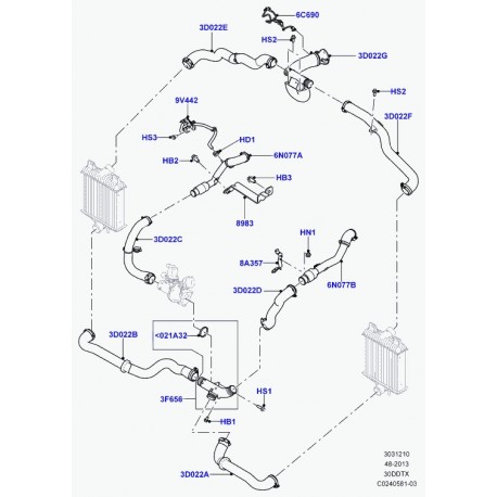 Land rover tuyau flexible a air comprime Range L405,  Sport (LR036476)